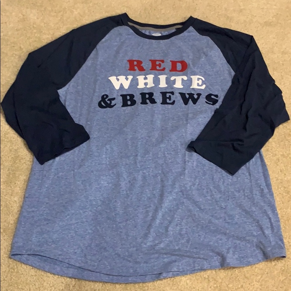 “Red, White, & Brews” size XL baseball tee